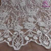 1 yard off white bridal fabric polyester sequins beaded embroidery wedding dress lace fabric