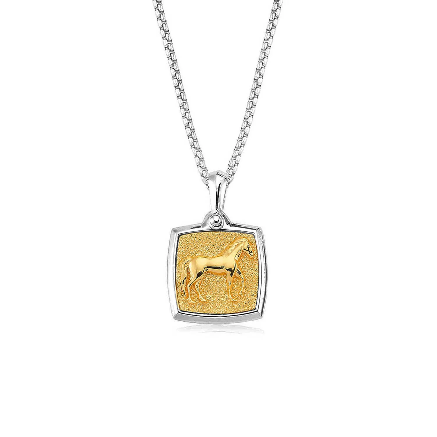 

Lunafer Horse Amulet Necklace, Solid Gold And Rhodium Plated, With Silver Chain, 925 Sterling Silver