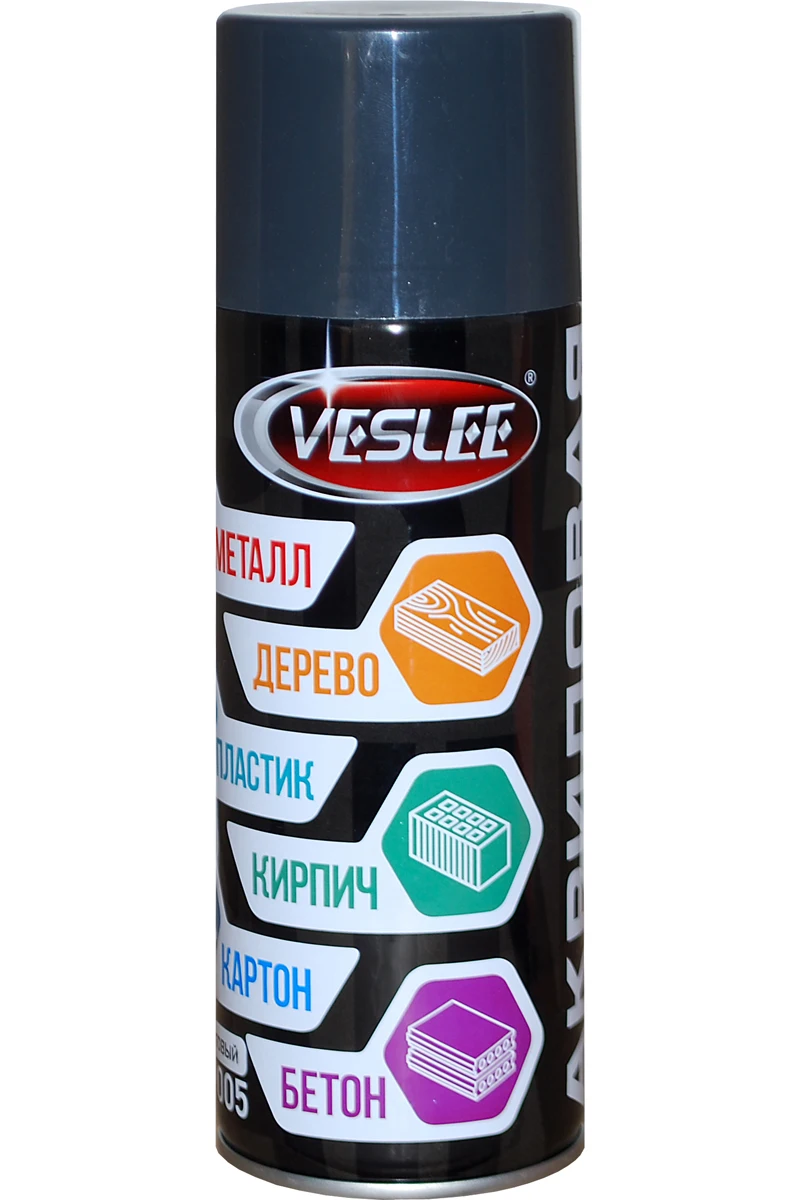 АКРИЛОВАЯ АЭРОЗОЛЬНАЯ КРАСКА VESLEE 520мл 270гр Чёрный глянцевый RAL 9005 | Обустройство