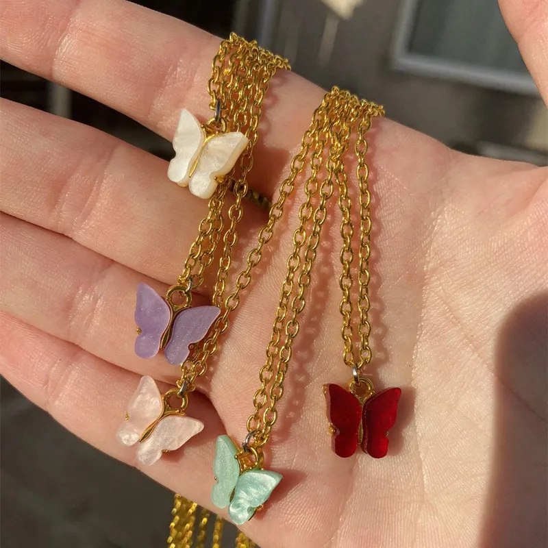 Ожерелье с бабочками из нержавеющей стали ожерелье подвеской в виде золотой