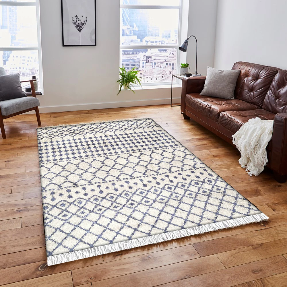 

Else Gray Cream Lines Geometric Turkish Vintage Aging 3d Print Anti Slip Kilim Washable Decorative Area Rug Bohemian Carpet