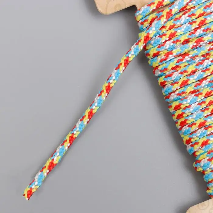 Тесьма декоративная шнур &quotЖёлтый красный голубой круглый&quot намотка 5 м ширина 0