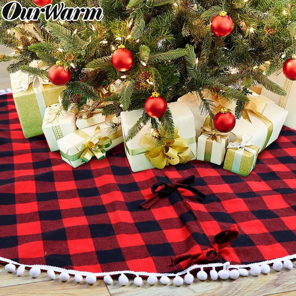 OurWarm 48 дюймов Buffalo клетчатая Рождественская елка юбка красная двухслойная Рождественская юбка для елки для отеля Рождественская елка Декор для дома