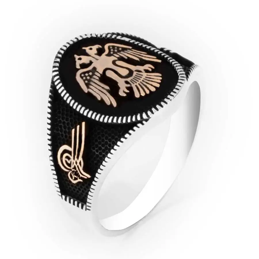 

Men Handmade Silver Ring With Oval Ottoman Tugra Animal Eagle Motif, Seljuk Empire Ring, Solid 925 Sterling Silver