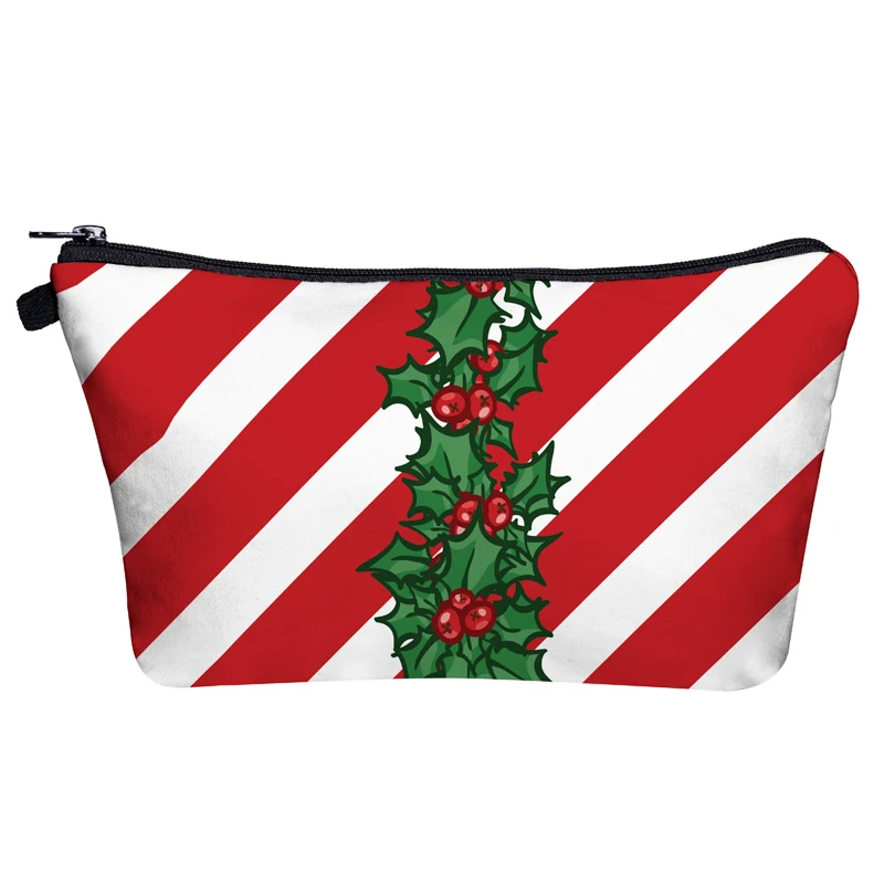 

Striped Plant Print Makeup Bag Christmas Gift Bag New Simple Fashion Small Toiletry Bag High Quality Storage Bag Custom Pattern