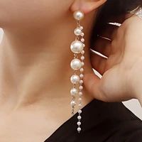 2022 new korean simulated pearl long tassel drop earrings for women heart sweet jewelry rhinestone pendant earrings