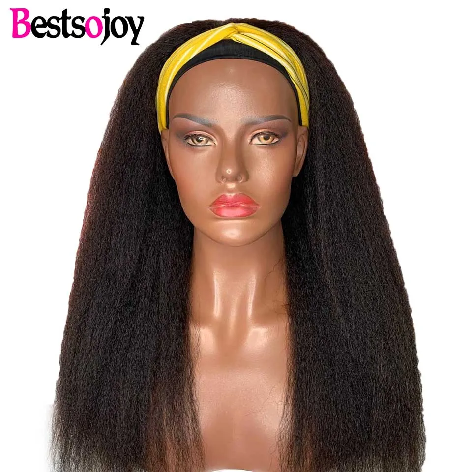 Headband Wig For Black Women Kinky Straight Wig In Human Hair Brazilian Hair Wigs Cheap Glueless Wig With Elastic Band Remy enlarge