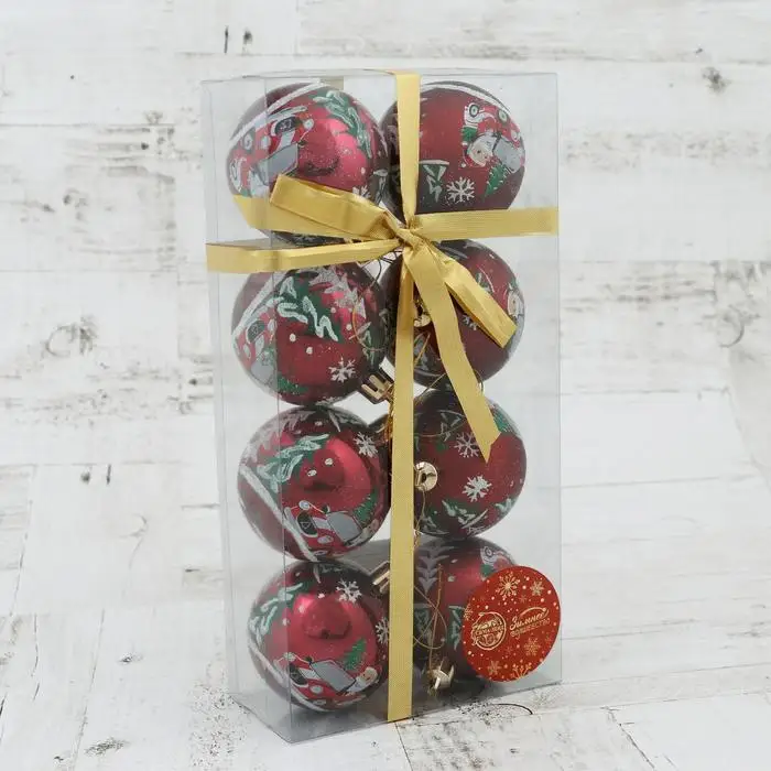 Набор шаров пластик d-6 см 8 шт 'Дед Мороз на автомобиле' бордовый (комплект из 3