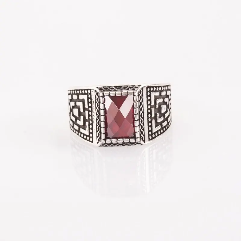 

925 Sterling Red Zircon Stone Silver Ring Fashion Turkish Premium Quality Handmade Jawelery