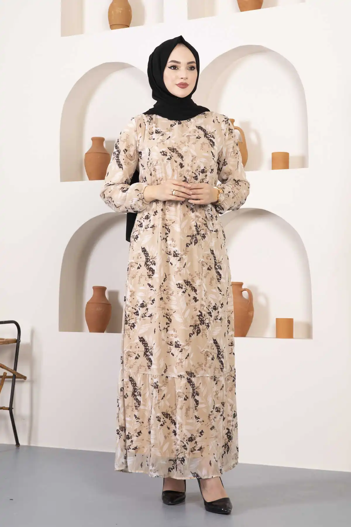 

Leaf Patterned Dress Islamic Clothing Turkish Dresses Modest Fashion Abaya Tunic Hijab Modest Dress