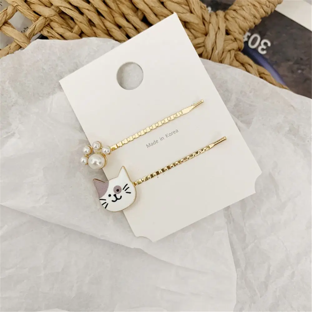 

2pcs/set Cat Hair Pin Imitation Pearl Paw Hairpin Hair Side Clip Hair Accessories Hair Barrette For Women Girl Gifts