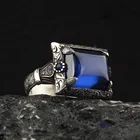 Мужское кольцо ручной работы из серебра 925 пробы с синим сапфиром
