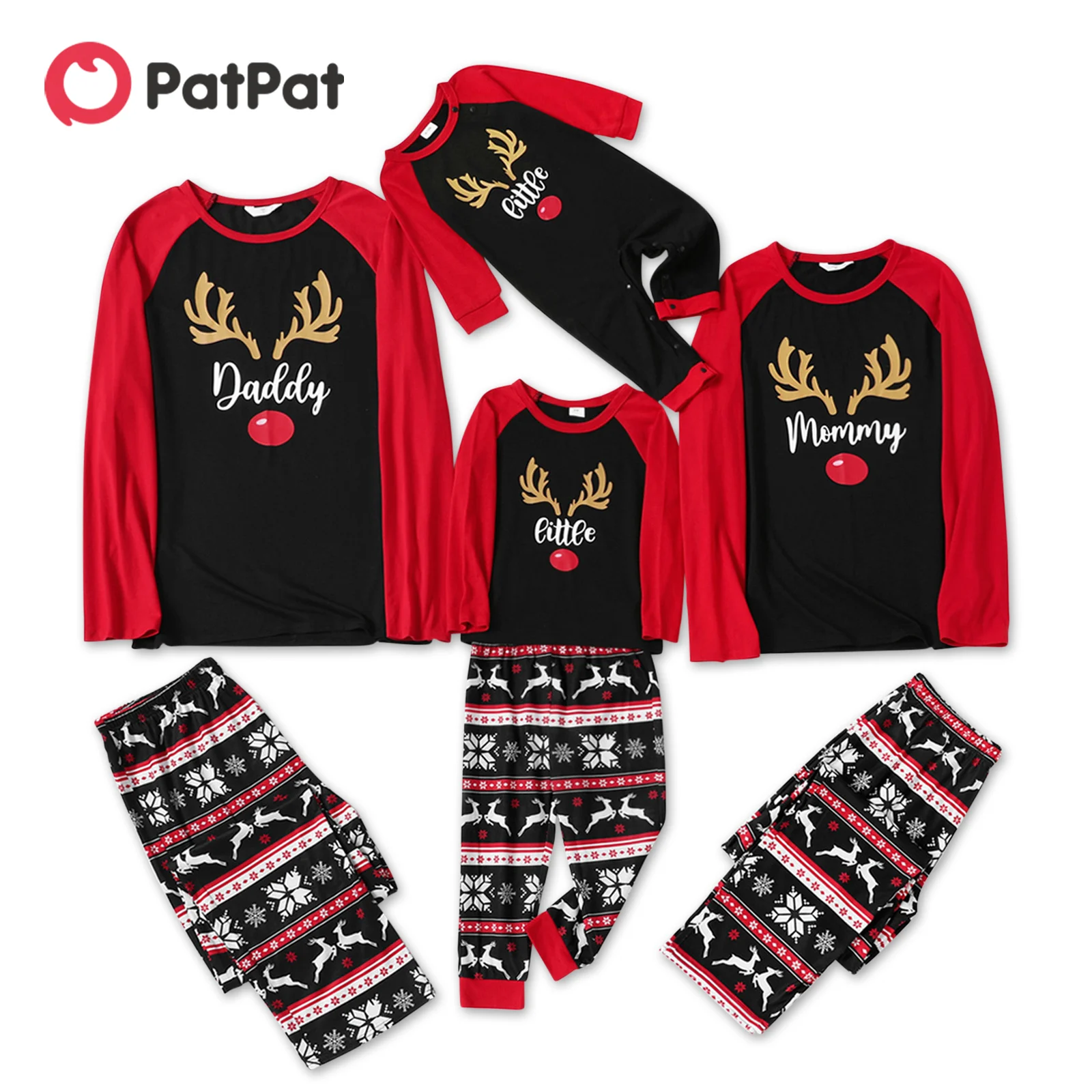 

PatPat Christmas Antlers and Letter Print Family Matching Red Raglan Long-sleeve Pajamas Sets (Flame Resistant)