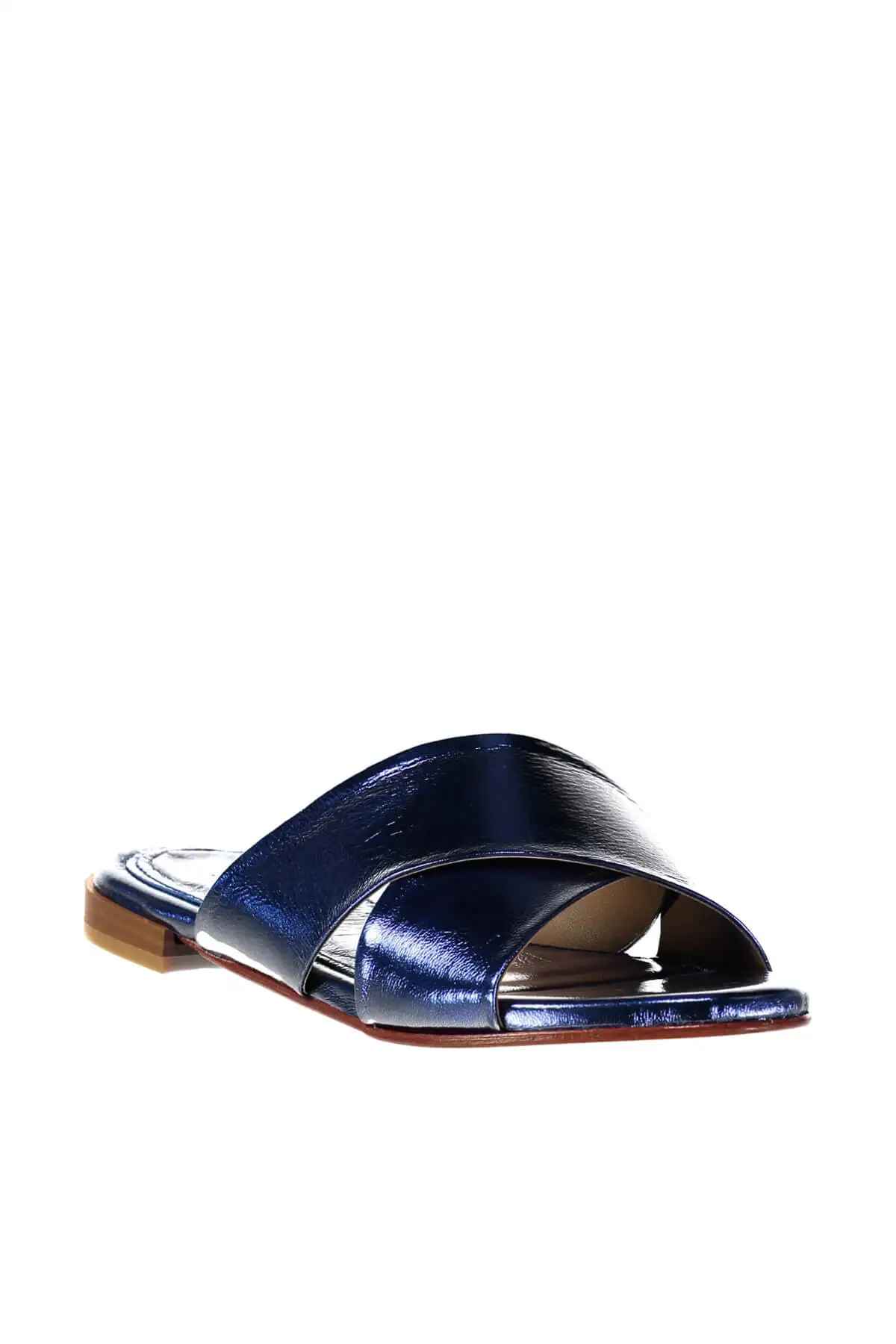 Женские тапочки синего цвета из натуральной кожи с жемчугом 120130005467 | Обувь