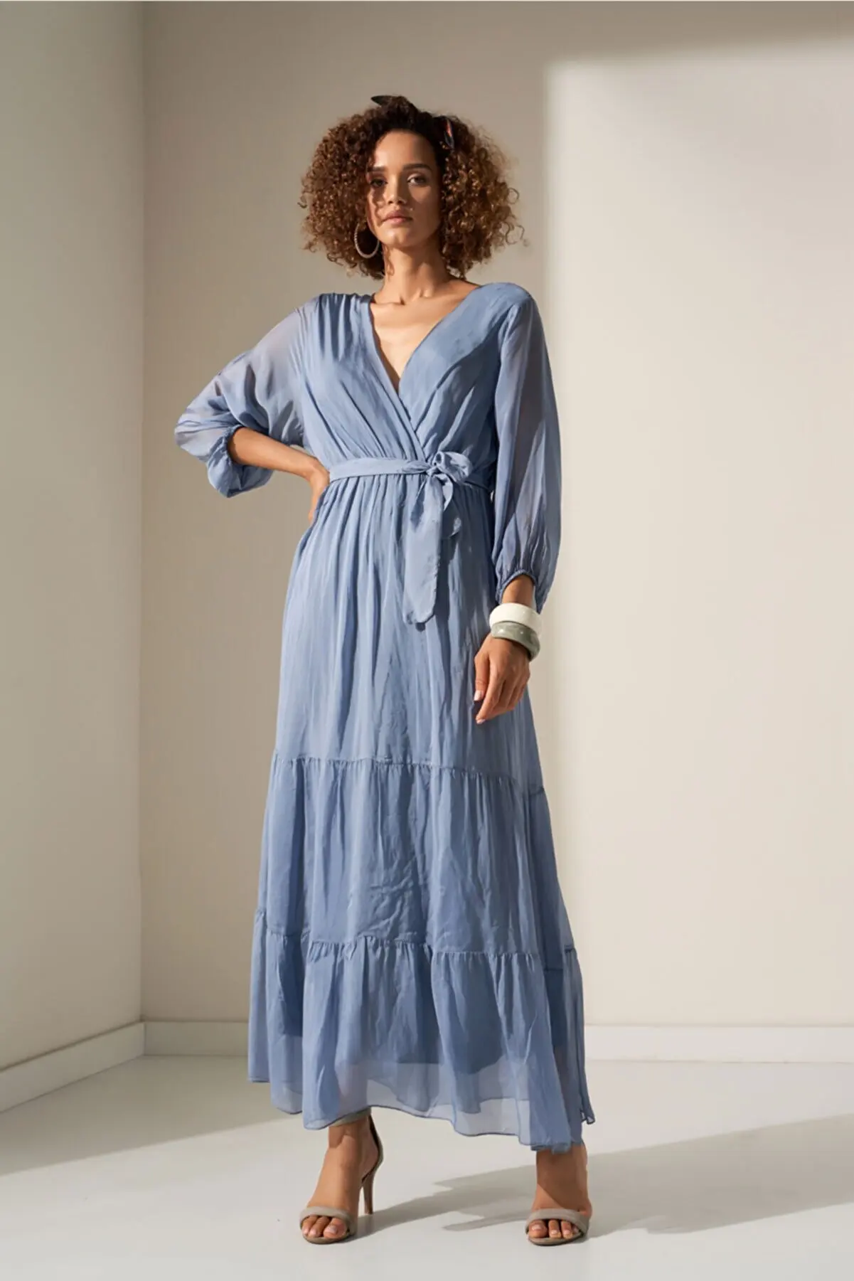 

Camena Double Breasted Collar Silk Dress Women Special Design Silk Tiered Long Dress, Hijab Dress, Muslim Dress, Long Elegant Dr