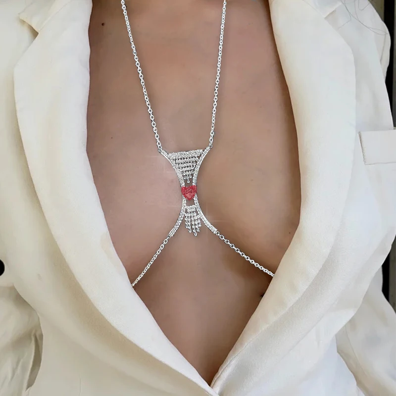 Женское нижнее белье с красным сердцем соблазнительная цепочка для бюстгальтера