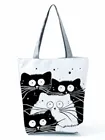 Женские сумки с милым котом, складные эко-сумки в стиле Харадзюку, повседневные сумки, креативный подарок на день рождения вечерние женский шоппер с индивидуальным рисунком