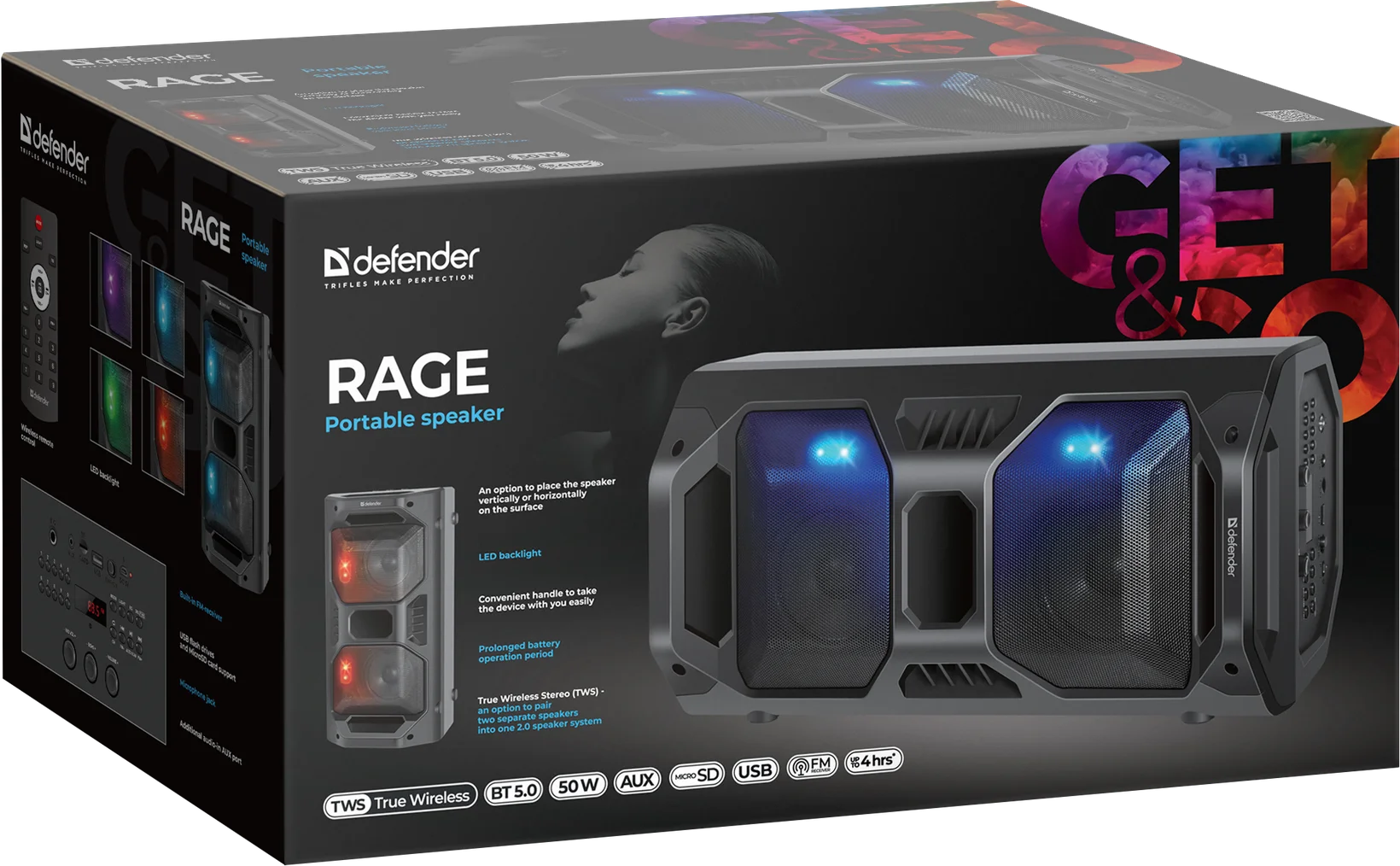 Колонка портативная / беспроводная колонка Defender Rage 50Вт |