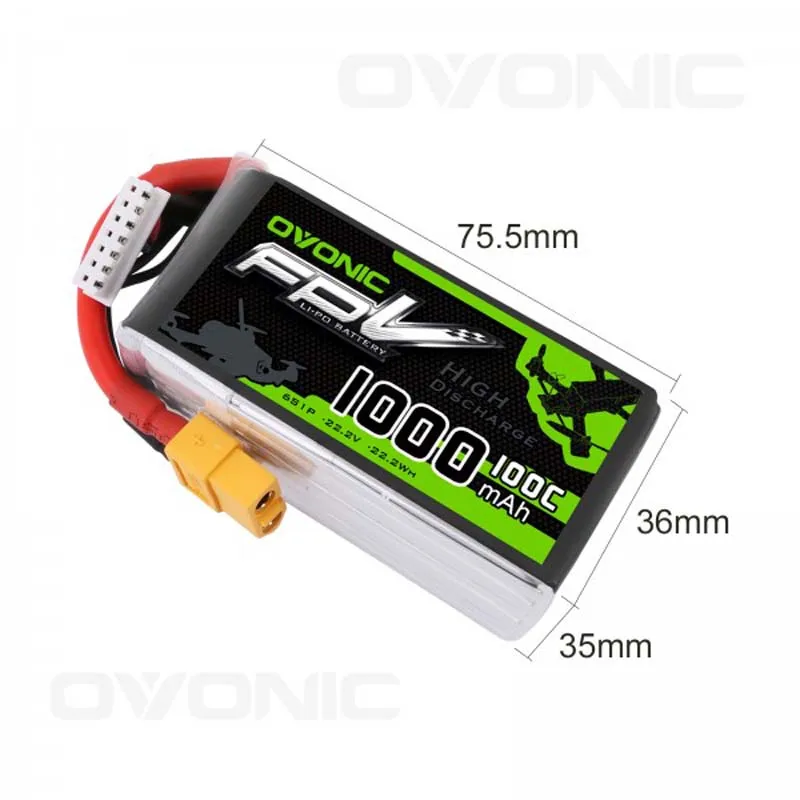OVONIC-LiPo XT60 Bater&iacute;a para Dron de Carreras, Pila de 2,2 V, 100 C, 1000 mAh, 6S, con Enchufe para FPV, para Coches Teledirigidos y Cuadric&oacute;pteros Disponible en 1 Uds. y 4 Uds.-4