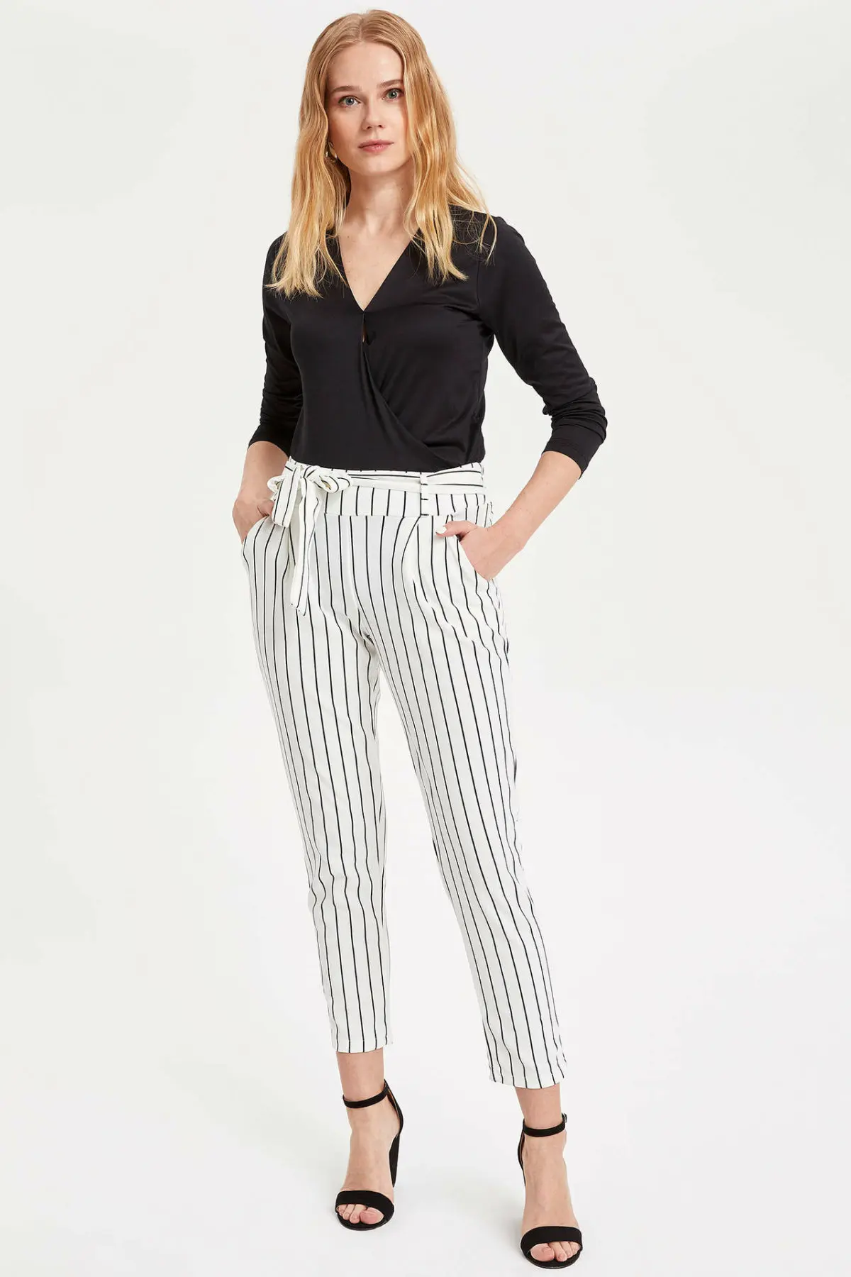 DeFacto простые женские брюки элегантные Полосатые Ремни высококачественные