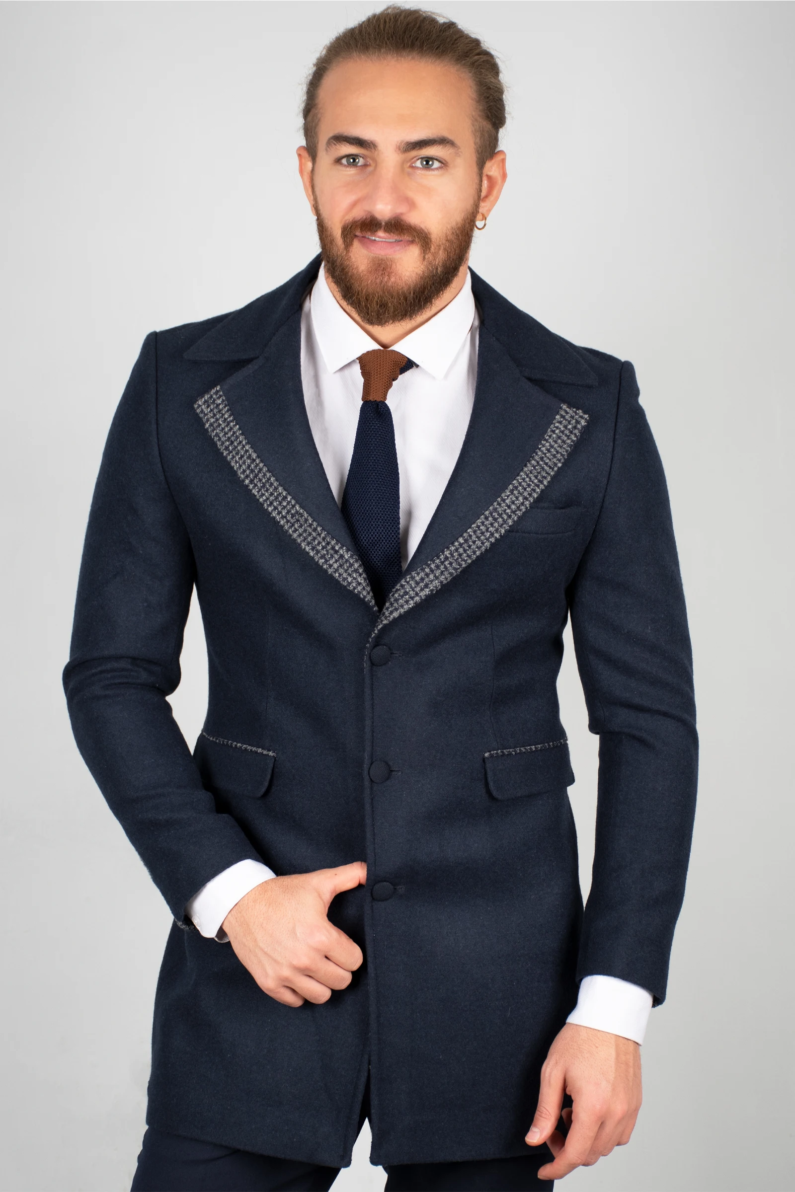 Мужское темно-синее пальто DeepSEA, роскошное спортивное пальто со штампами, облегающее Теплое повседневное длинное пальто в итальянском стил... от AliExpress WW