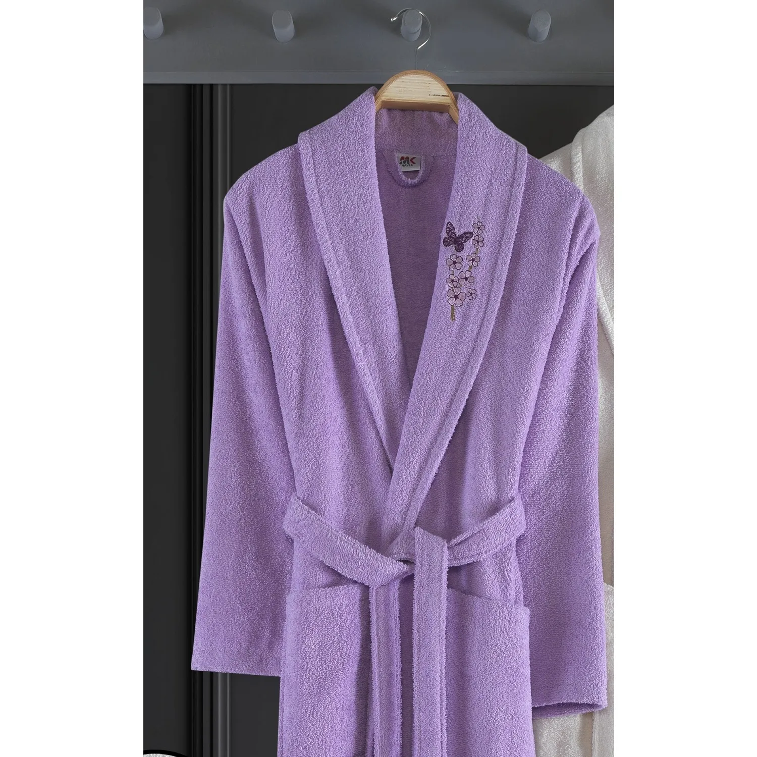 Delmy Embroidered Cotton 4 Piece Family Bathrobe Set Lilac-Gray Man Women Team 2021 Trend Fashion Textile Design Fabric silk Quality