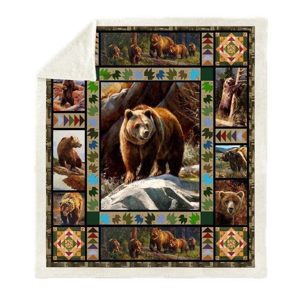 Плюшевое покрывало с принтом в виде коричневого медведя и дракона шерпа флисовое