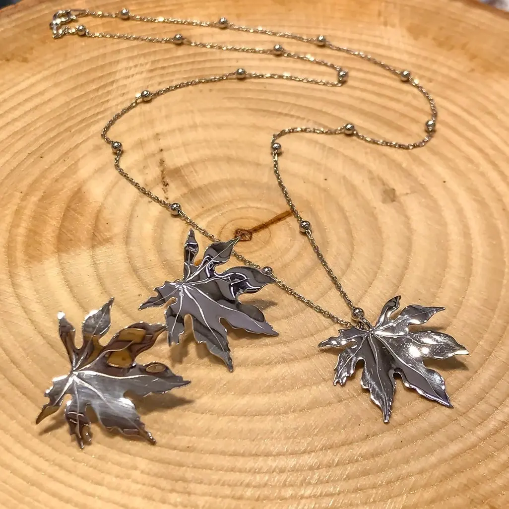 

New Sycamore Leaf Silver Necklace Earrings Set Suit