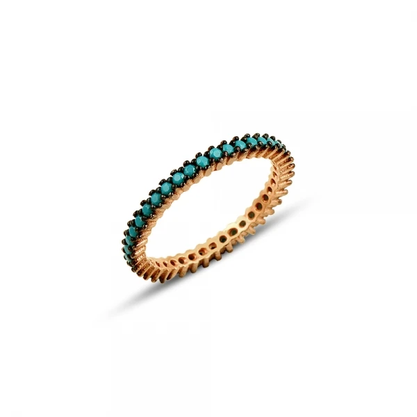 

Silver 925 Sterling Rose Plated Single Row Turquoise Zircon Cubic Zirconia Tamtur Ring