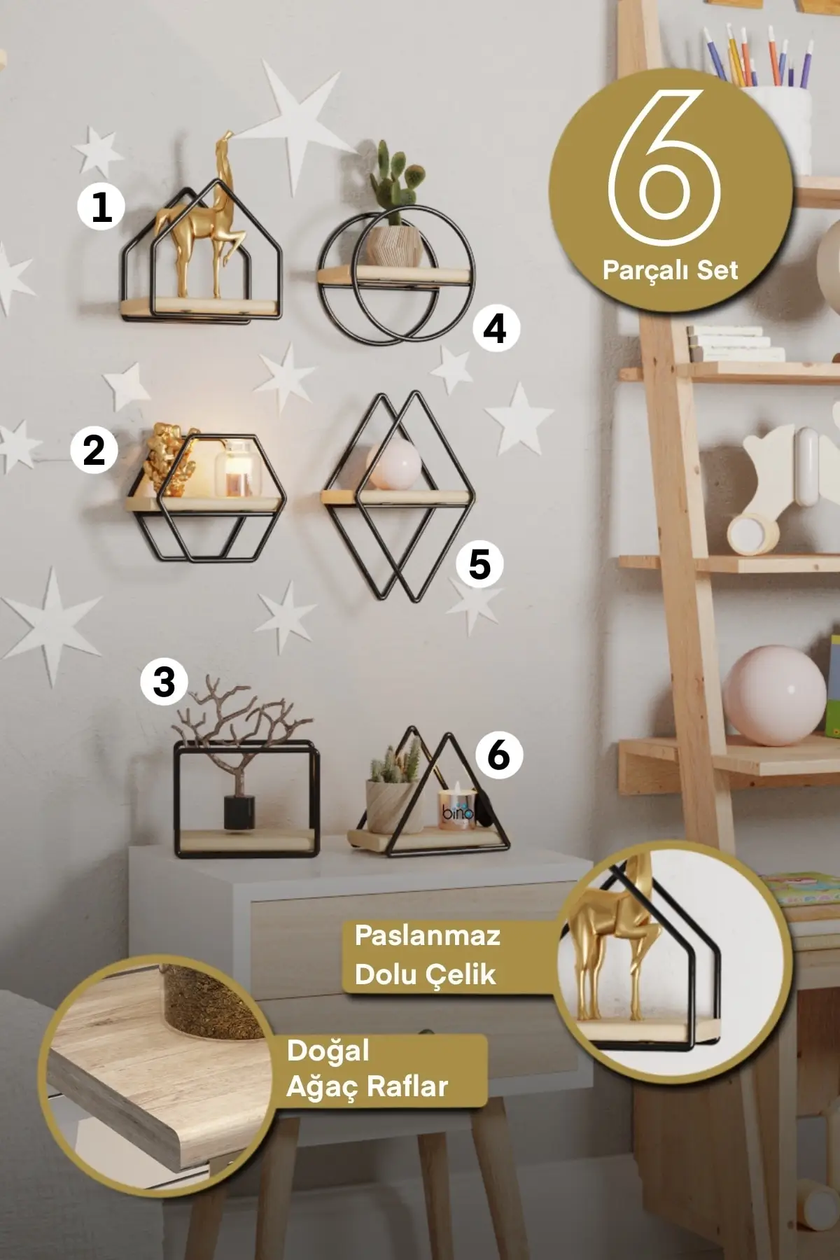 

Set of 6,Montessori Bookcase Baby Child Room Wall Shelf Wooden Miniature Toy Room Shelf Set of 6,Wall shelf,floating shelf,hangi