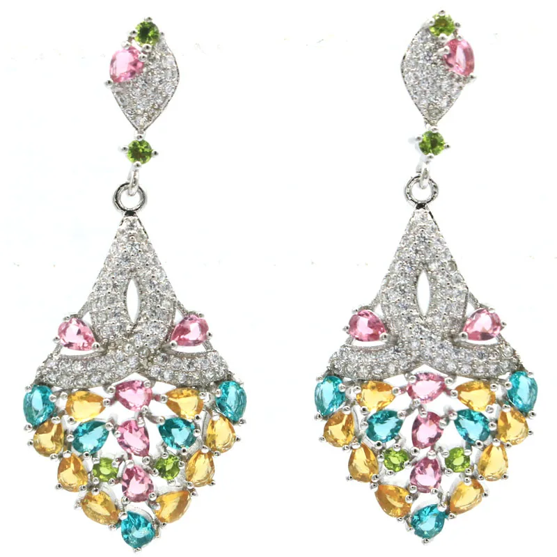 

Восхитительно Фиолетовый аметист белый CZ дамы Свадьбы 925 Серебряные серьги 38x22 мм