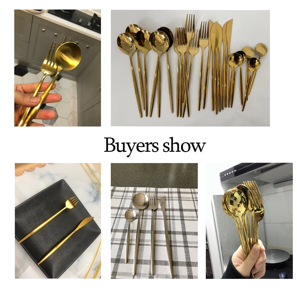 

24pcs Gold Dinnerware Set Stainless Steel Tableware Set Knife Fork Spoon Silverware Set Safe Cutlery Set kitchen accessories