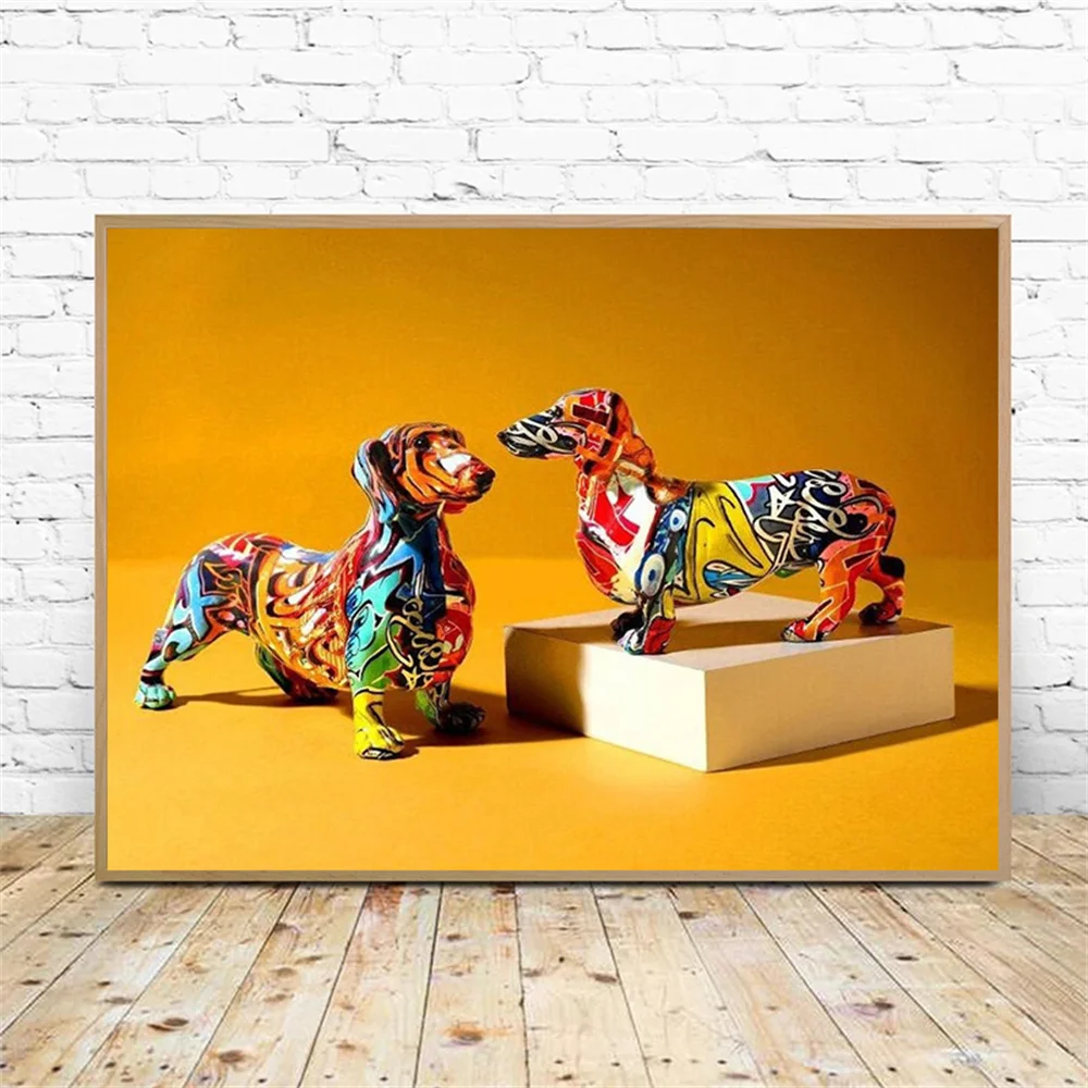 

Fashion Colorful puppy Poster Animal Nordic Pictures Wall Art Canvas Painting Print For Living Room Modern Home Decor Gift
