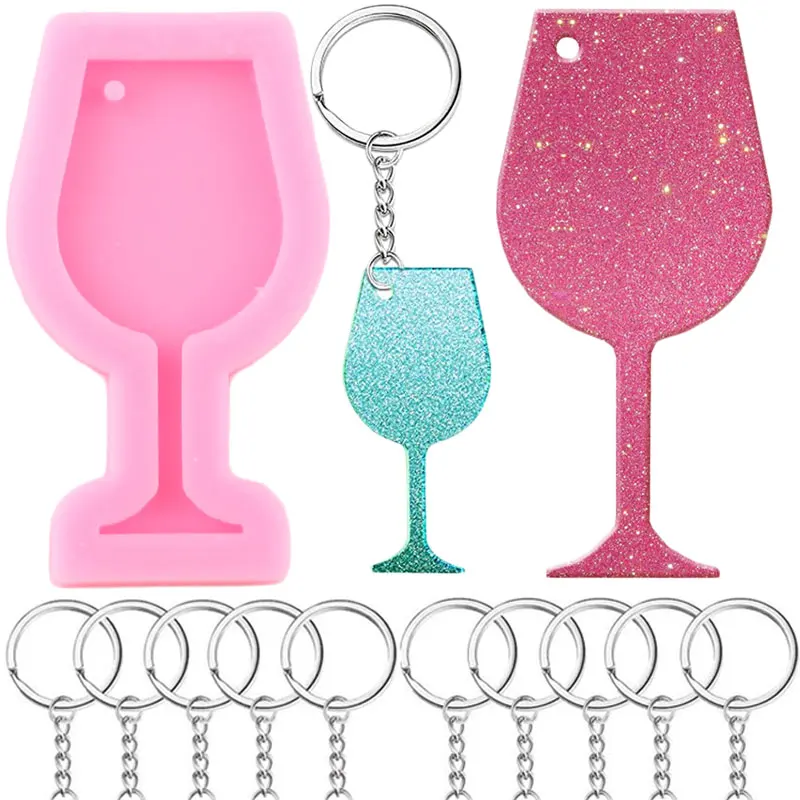 

Блестящая Глянцевая форма для брелоков в винном бокале, силиконовая форма в виде стакана из эпоксидной смолы с 10 брелоками, рукоделие, изготовление ожерелья, ювелирные изделия