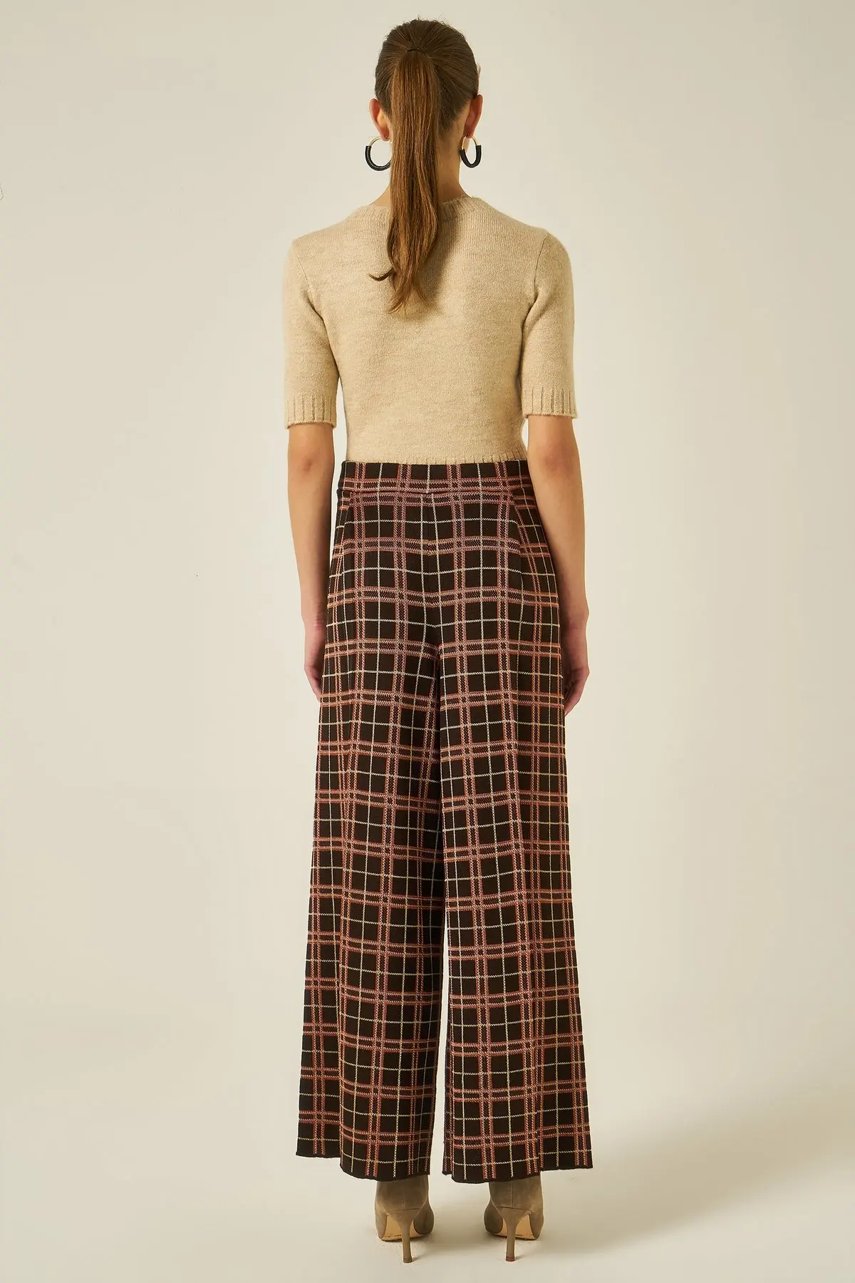 Joinus клетчатый узор трикотажные брюки со складками женщины коричневый | Женская