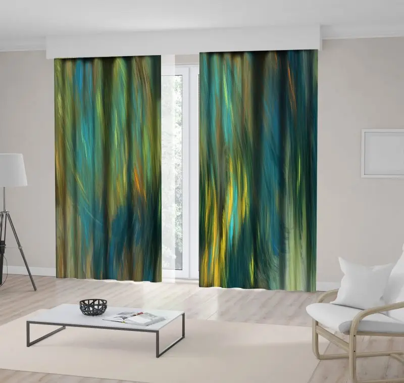 

Curtain Abstract Colorful Brush Strokes Oil Painting Style Fantasy Digital Artwork Printed Blue Green Yellow