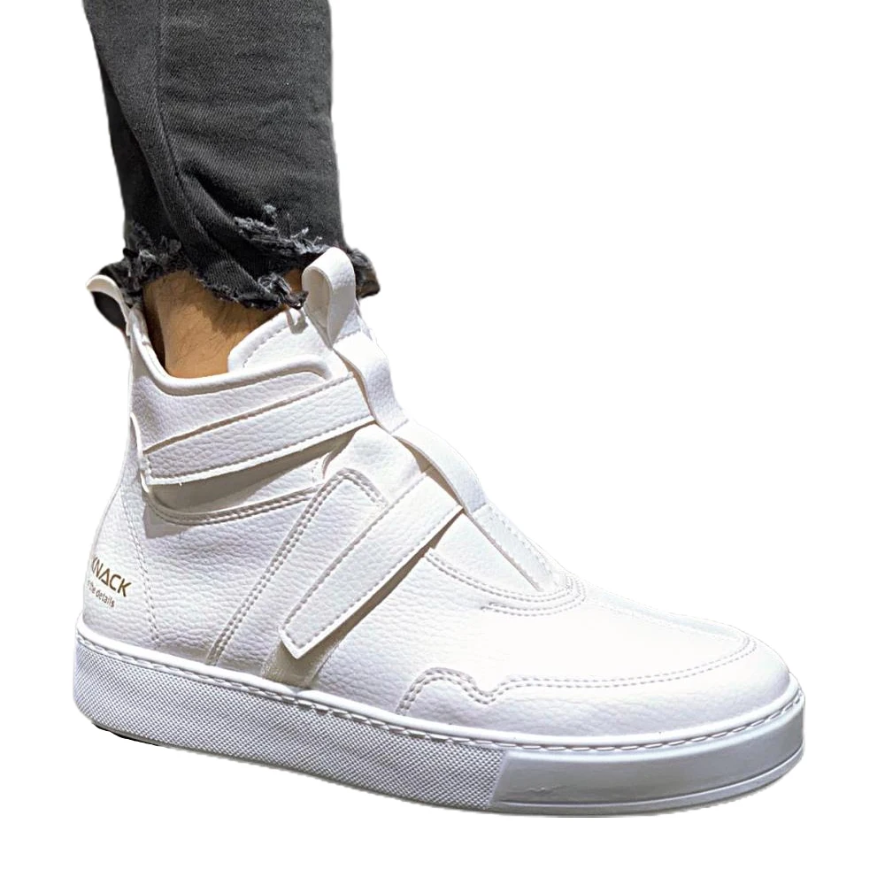 

Knack Sports Men Boots White Velcro Closure Faux Leather Material Autumn Spring Season Casual Trend Shoes 033