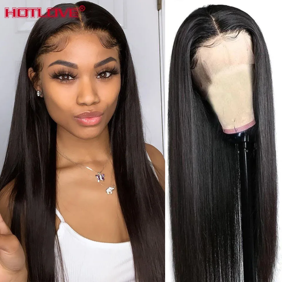 Brazilian Straight Hair Middle Lace Part Frontal Human Hair Wigs 13x1 Lace Frontal Wigs Remy Hair Wigs Natural Color 28 inches