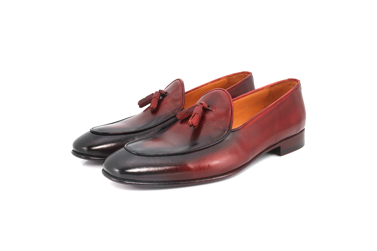 

SHENBIN's Burgundy Patina Tassel Loafers with Genuine Leather Soles, Shenbins Premium Hand Dyed Footwear, Formal Party Fashion