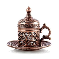 turkish coffee cup copper handmade authentic design coffee espresso 1 service cups saucers lids tray delight candy dish gift