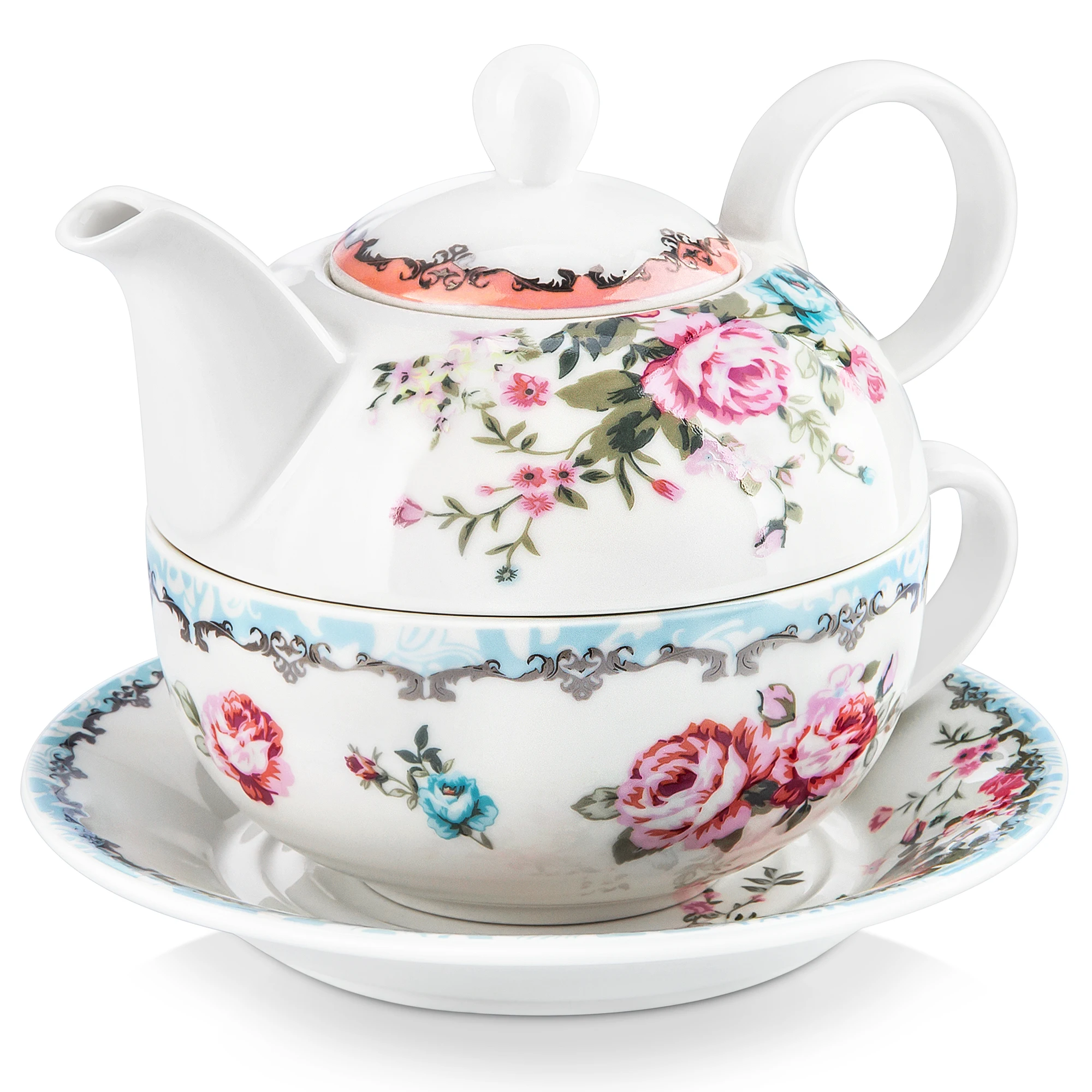 MALACASA серия Sweet.time 4-Piece цветочный чай для одного набора кремовый белый фарфор