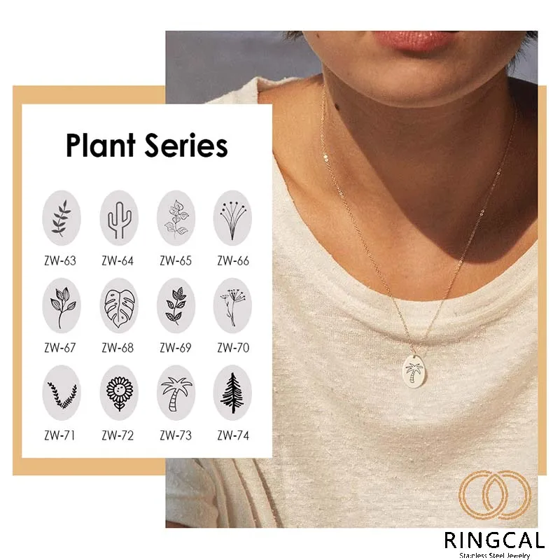 

Ringcal Gold Color col Oval Design Leaf Trees Necklace Plant Flower Pendant Necklace Stainless Steel Chain Choker Women Jewelry