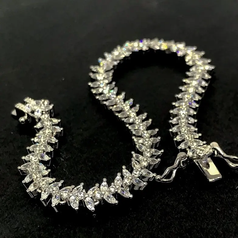 Italian Diamond Montür Marquise Zircon Watercourse Silver Bracelet
