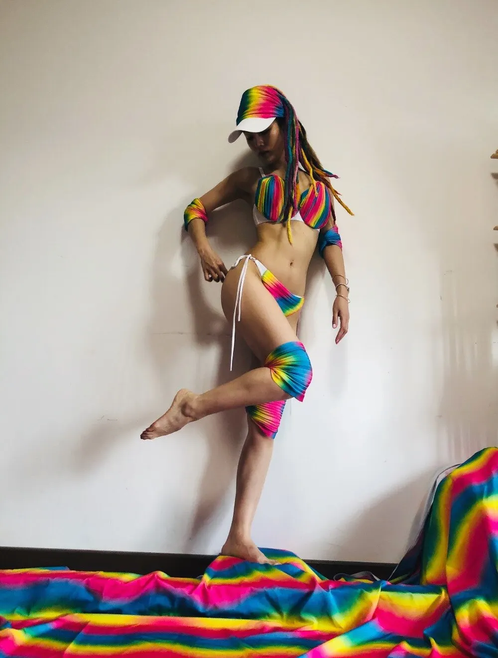 Новое Стильное сексуальное Радужное платье Бикини для танцев Женский костюм ds gogo