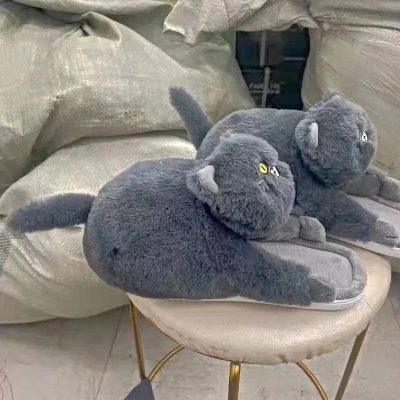 Симпатичные тапочки в виде кота для женщин и мужчин Зимняя женская мужская обувь