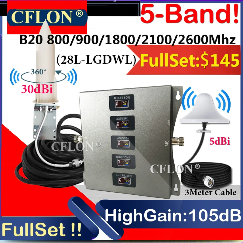 Усилитель сотового сигнала 5-полосный 2G 3G усилитель 4G 800 МГц 900 1800 2100 2600 мобильный