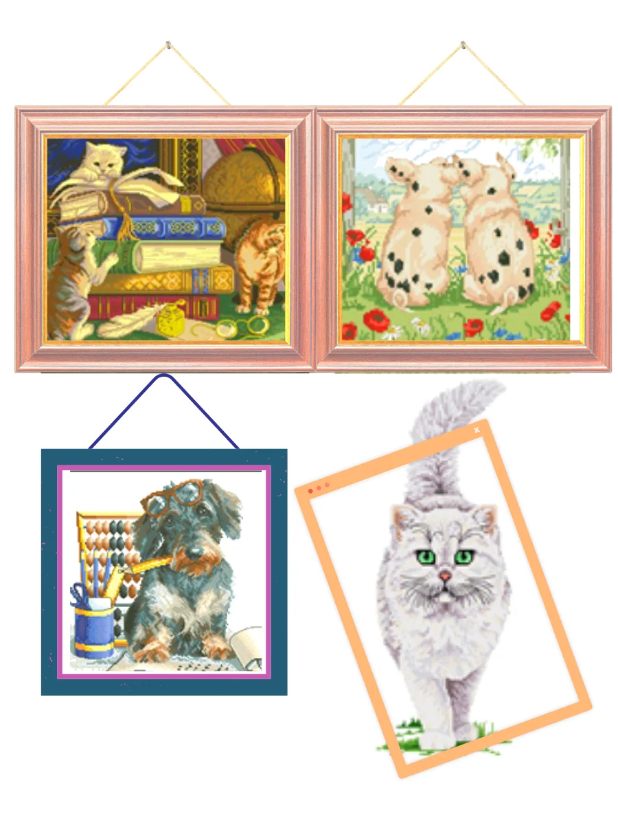 Вышивка крестиком набор Diy нитки мулине иголка схема на канве Животные кот собака