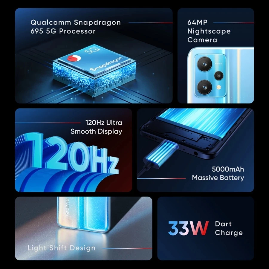 realme 9 pro 5g smartphone 6 6” 8128gb qualcomm snapdragon 695120hz display triple ai camera 64 mp mobile phone free global shipping