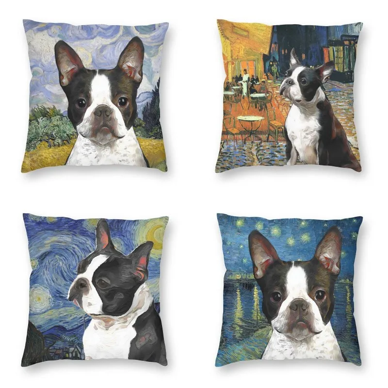 

Бостон-терьер Искусство Ван Гог Пшеничное поле с ципрессом подушка чехол украшение собака влюбленные диванные подушки Чехол квадратная Подушка Чехол