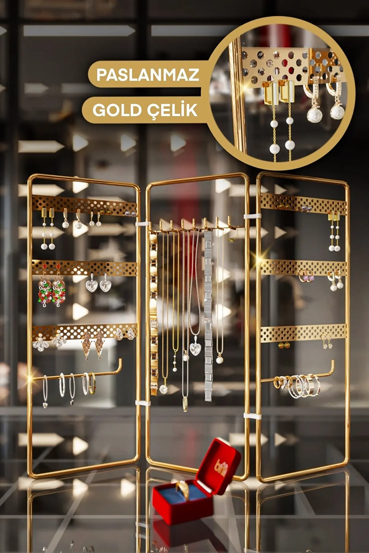 Jewelry Organizer Storage Box Travel Case Portable Earring Ring Bangle Accessory Holder Multifunctional Gold Metal Gift Turkey